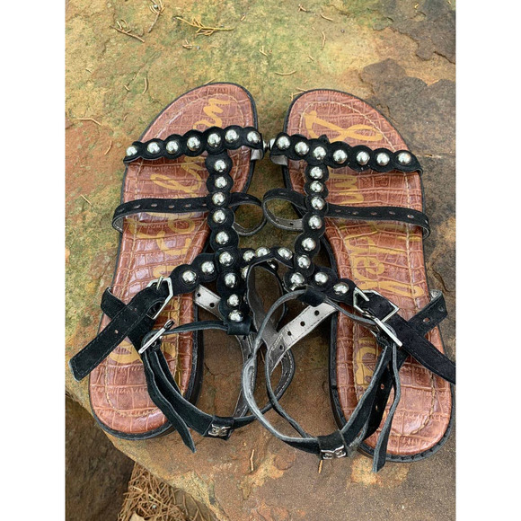 Sam Edleman Strappy Roman Sandals Black with Silver Balls Size 8 - Picture 11 of 11